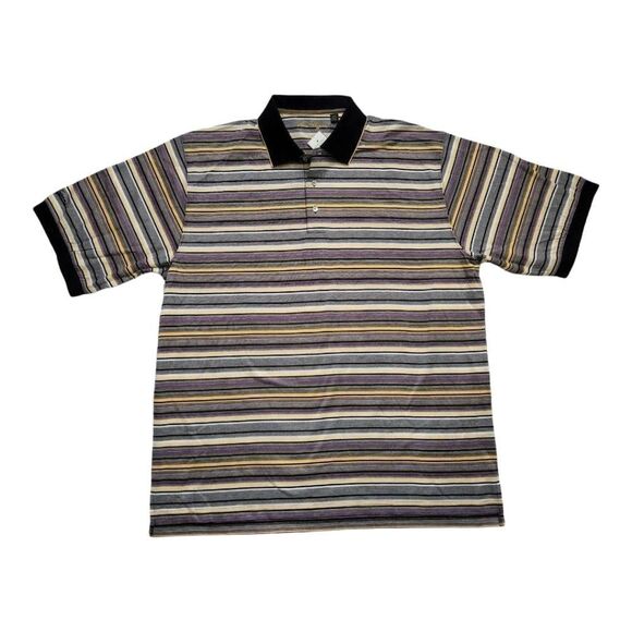 Bess Hogan Men's Size XXL Purple Yellow Black Multicolored Striped Golf Shirt - Picture 1 of 11